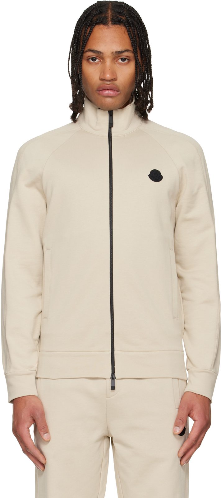 Beige Cotton Zip-Up Track Jacket 252111M200002