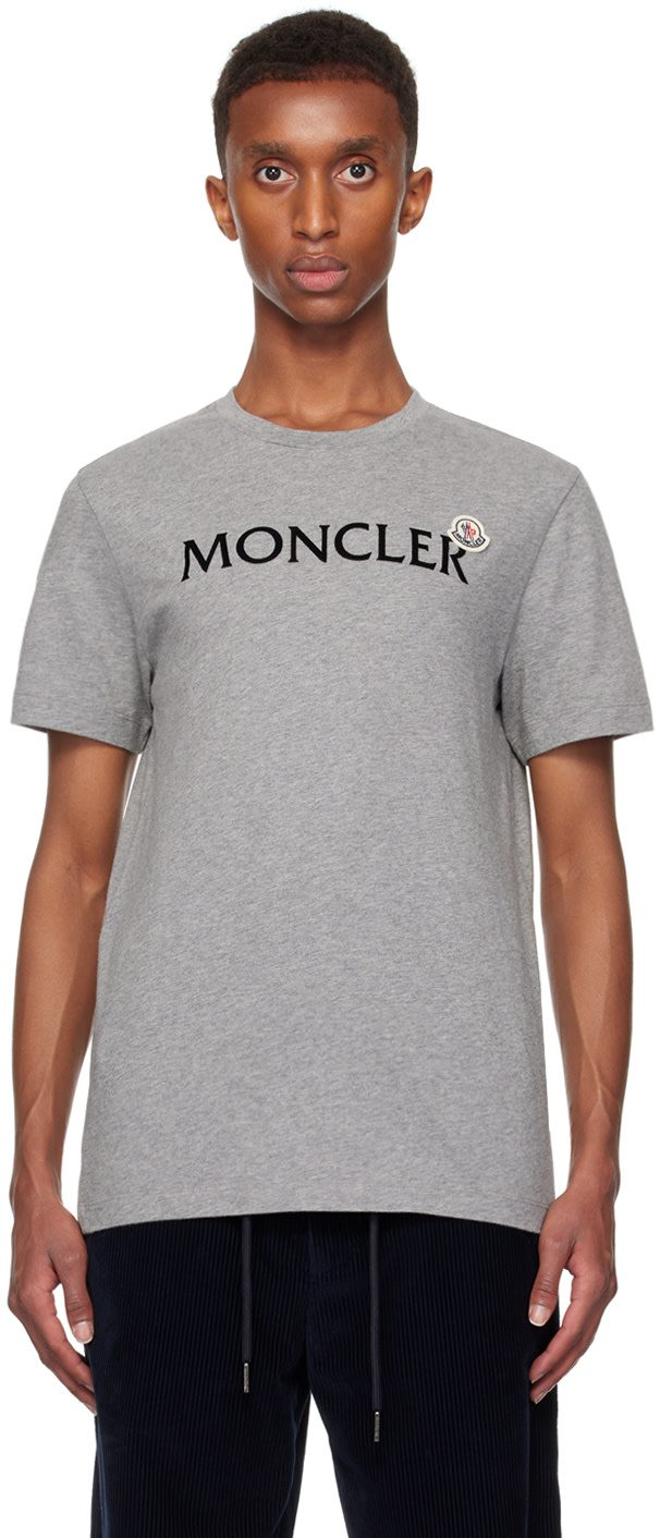Gray Flocked Logo T-shirt 242111M213104