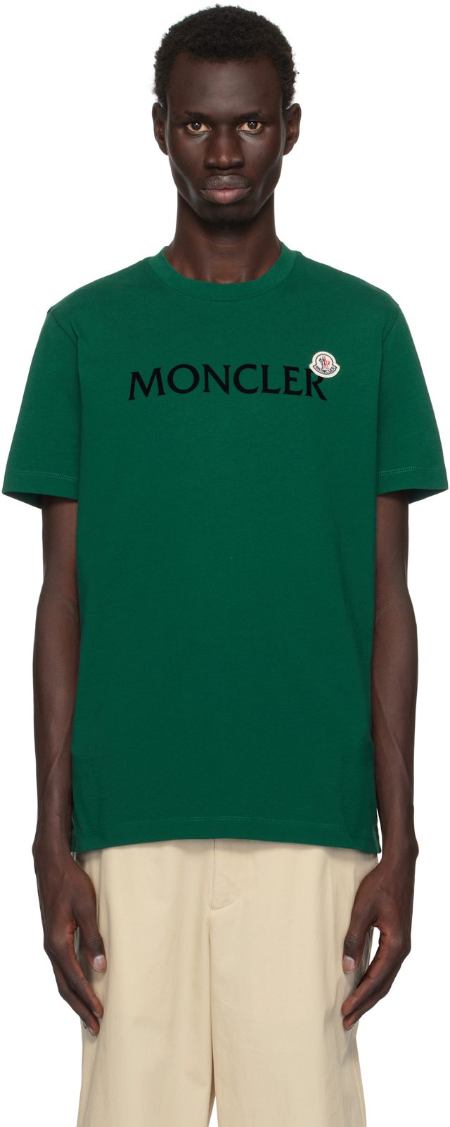 Green Flocked Logo T-shirt 242111M213105