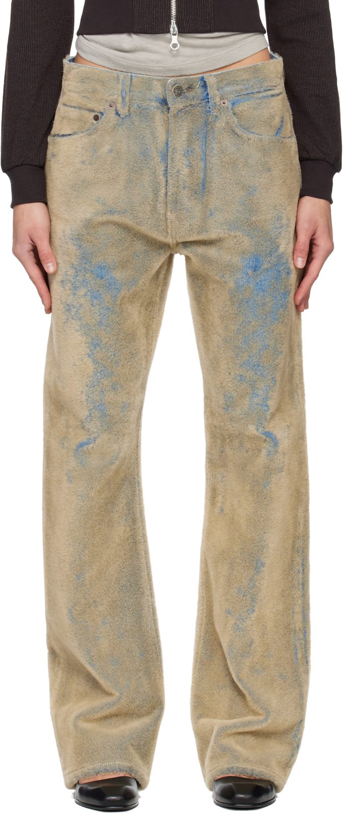 Blue & Beige Flocked Jeans 261129F069024