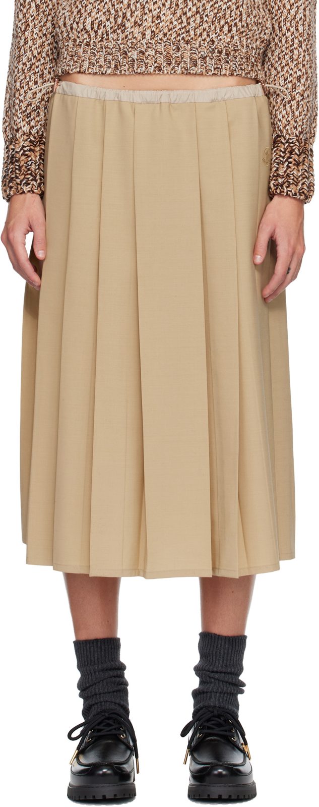 Beige Pleated Midi Skirt 252111F092009