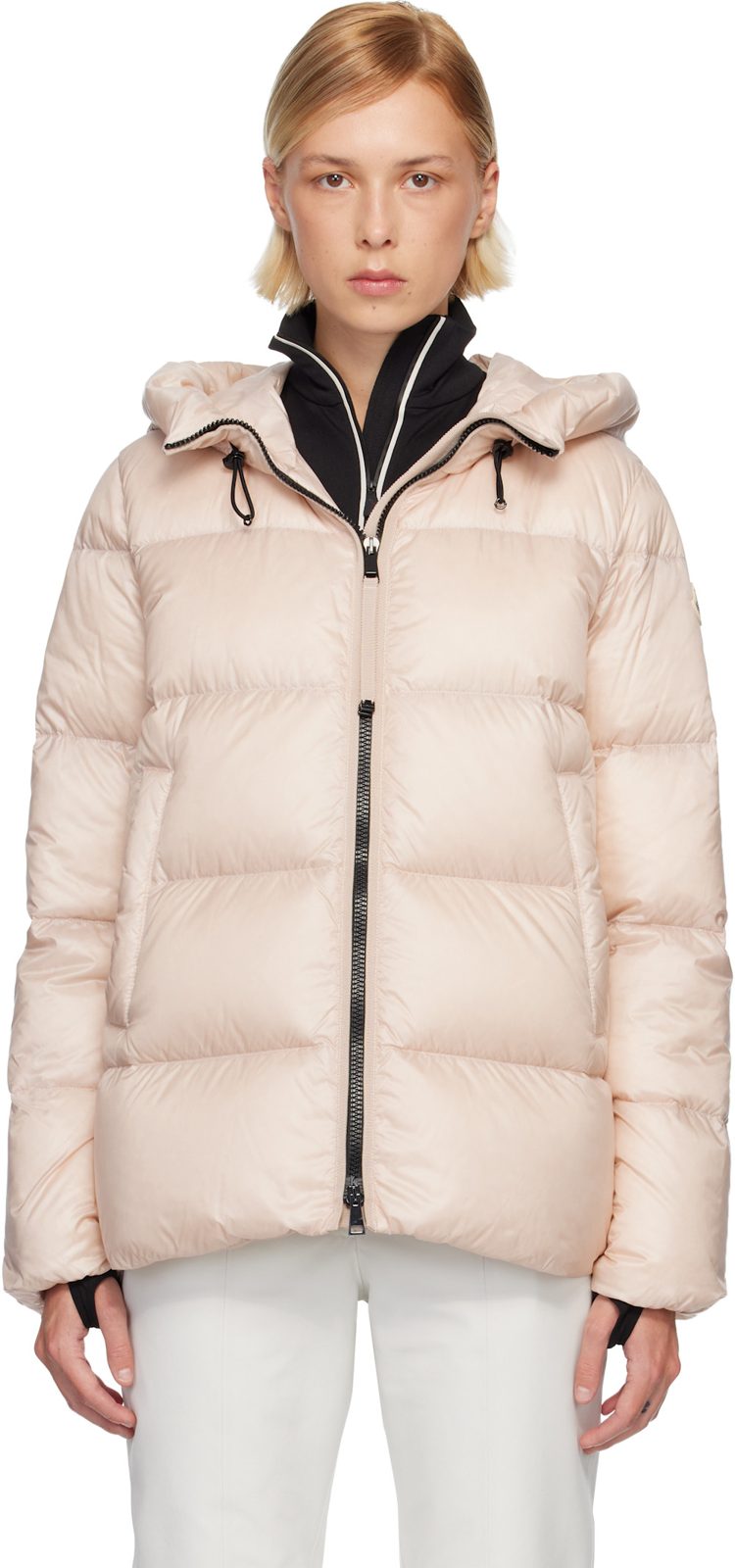 Pink Serittes Hooded Short Down Jacket 252111F061021