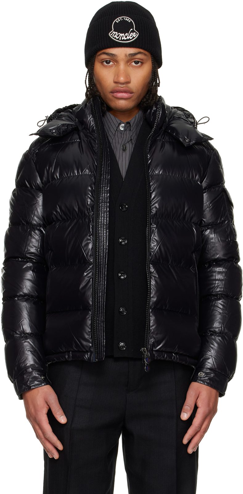Black Maya Hooded Short Down Jacket 252111M178107