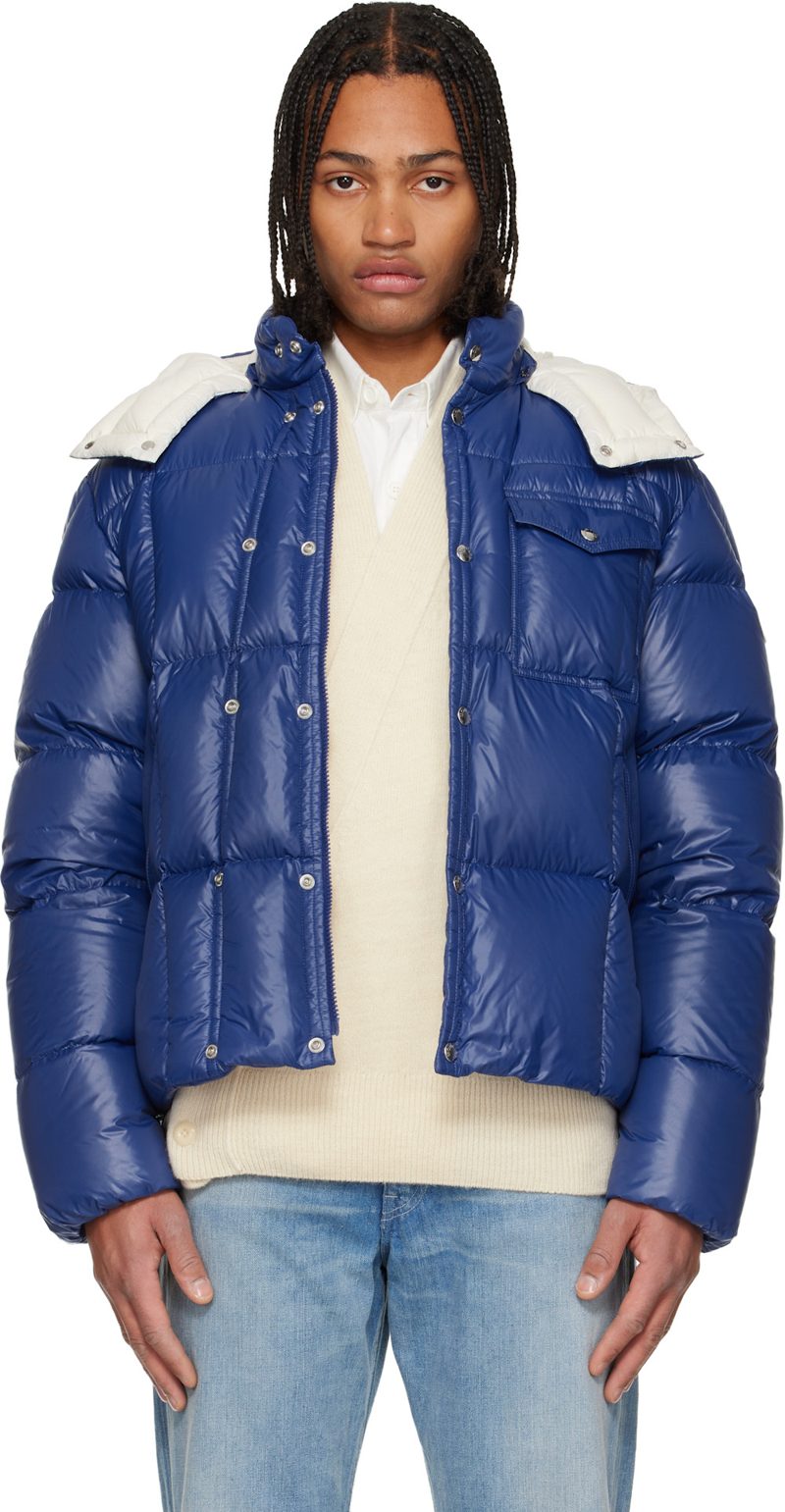 Blue Serfanto Hooded Short Down Jacket 252111M178023
