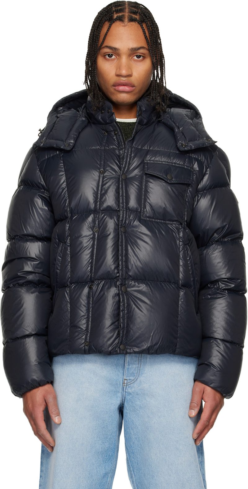 Black Serfanto Hooded Short Down Jacket 252111M178022