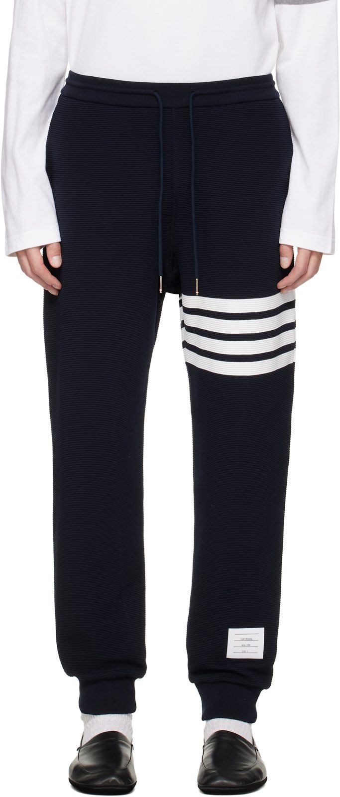 Navy 4-Bar Ottoman Sweatpants 252381M190003