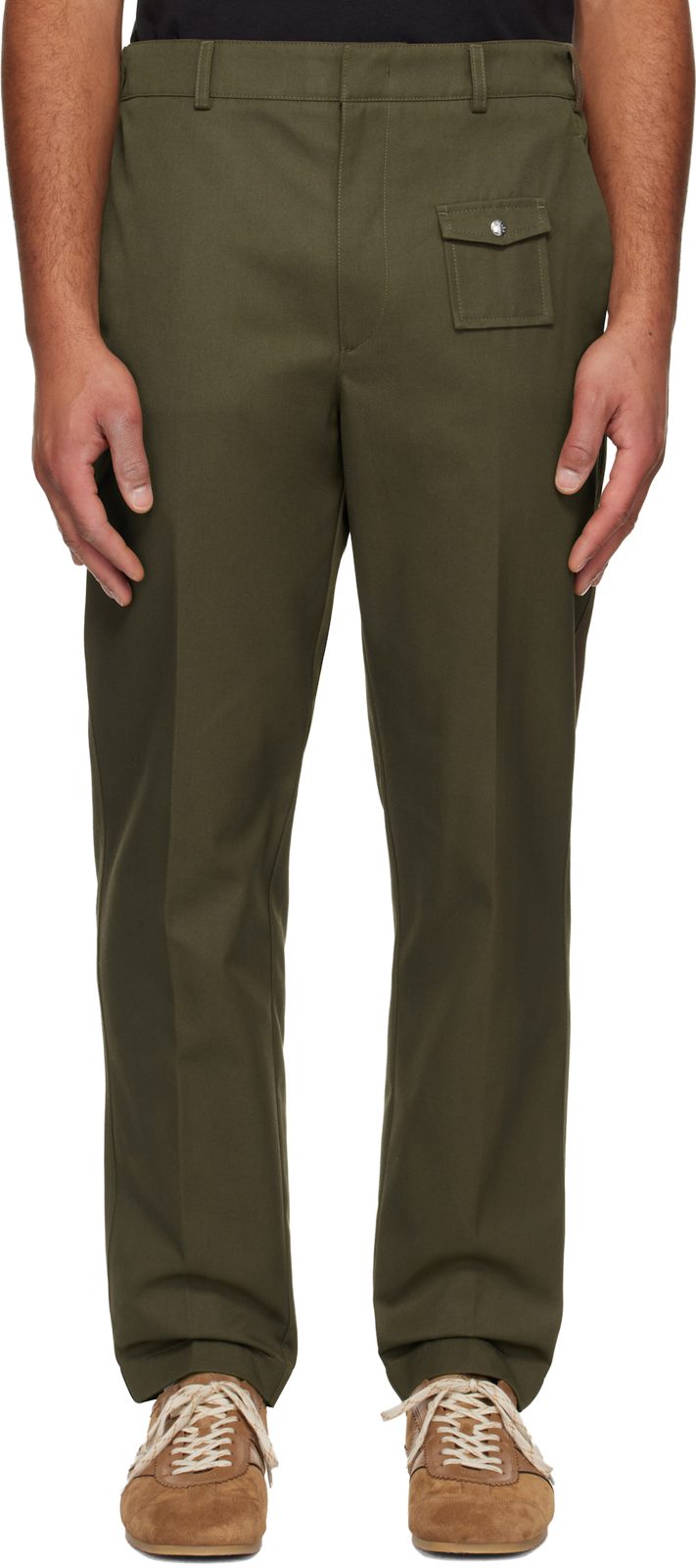 Khaki Tailored Gabardine Trousers 252111M191047