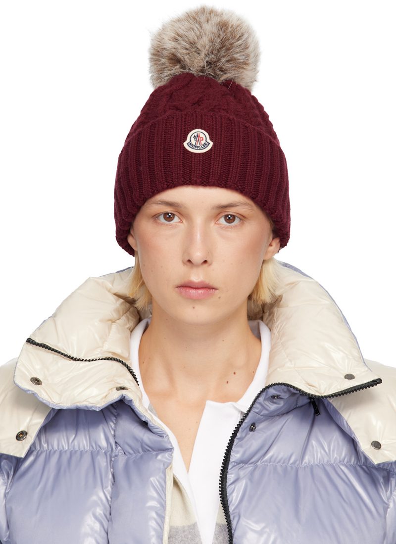 Burgundy Cashmere Blend Pom Beanie 252111F016011