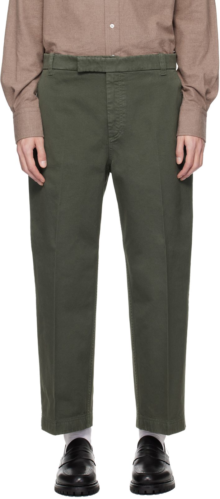 Green Cotton Twill Utility Trousers 252381M191011