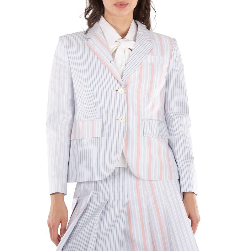 Ladies Patchwork Striped Cropped Blazer