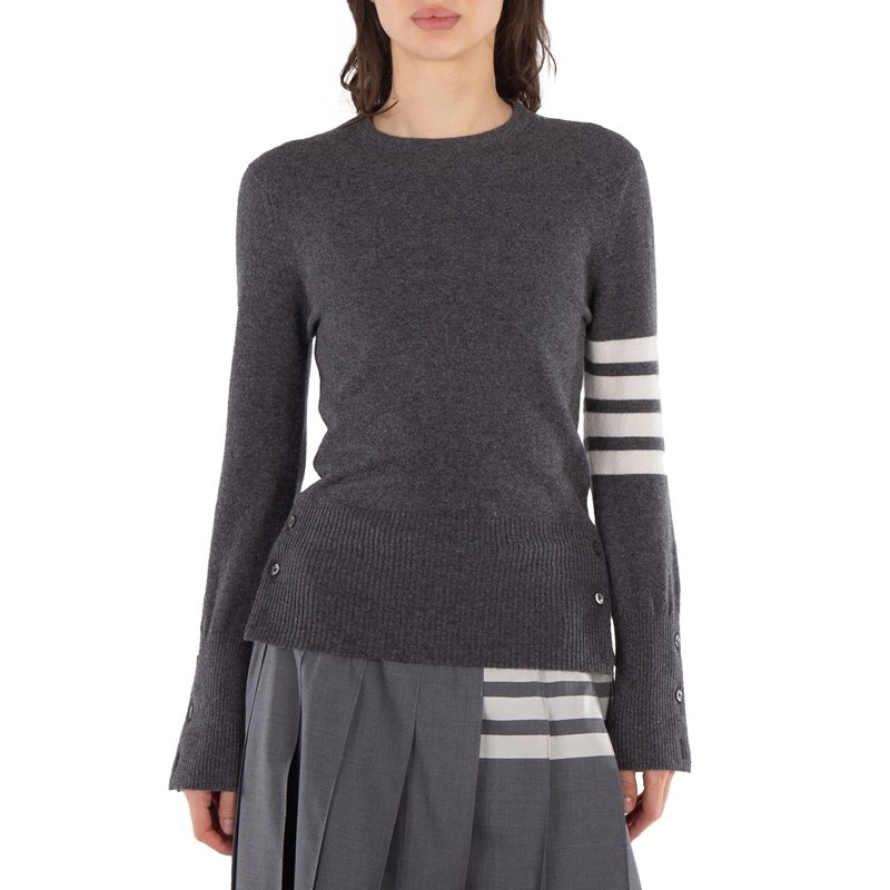 Med Grey 4-Bar Cashmere Pullover