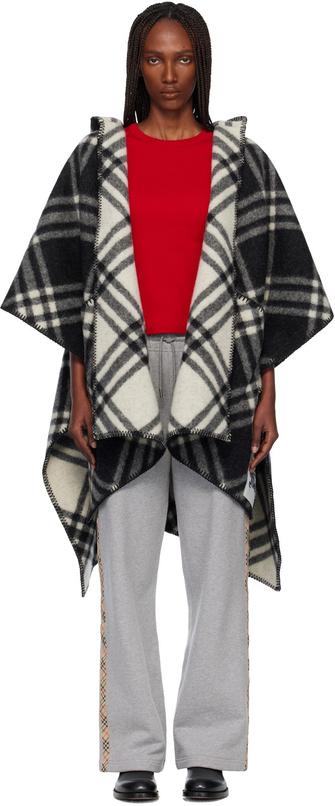 Black Check Wool Reversible Cape 261376F059001