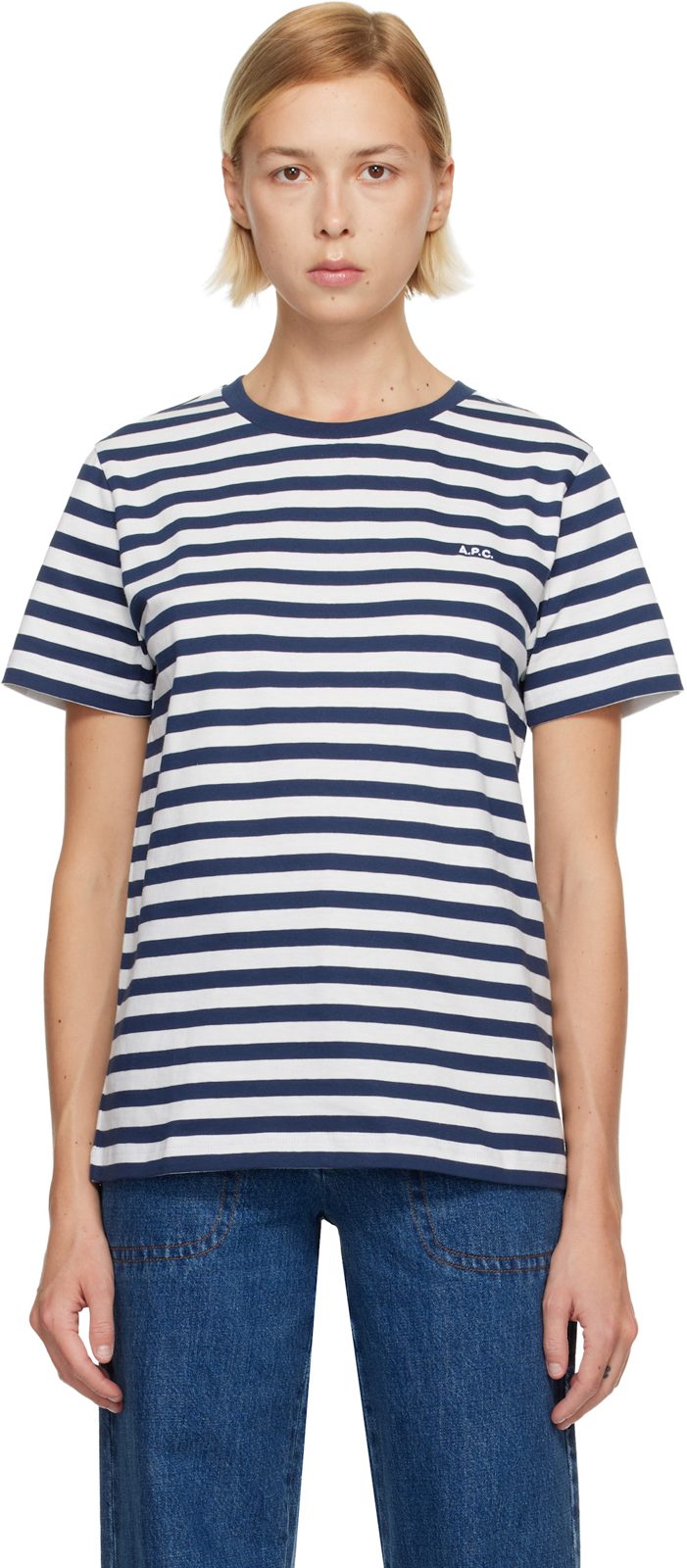 White & Navy Standard [아페쎄] Brode T-shirt 261252F110006