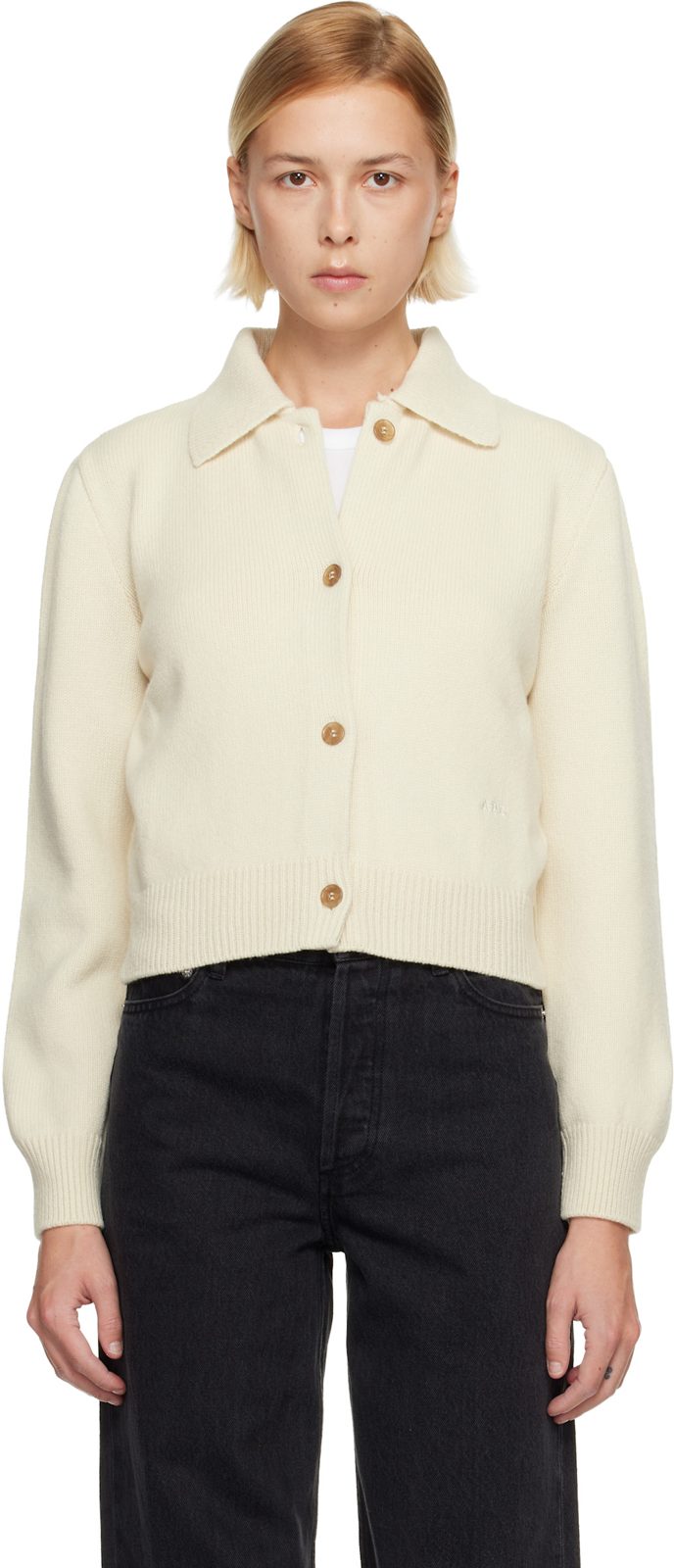 White Polo Shirt Collar Cardigan 261252F095001