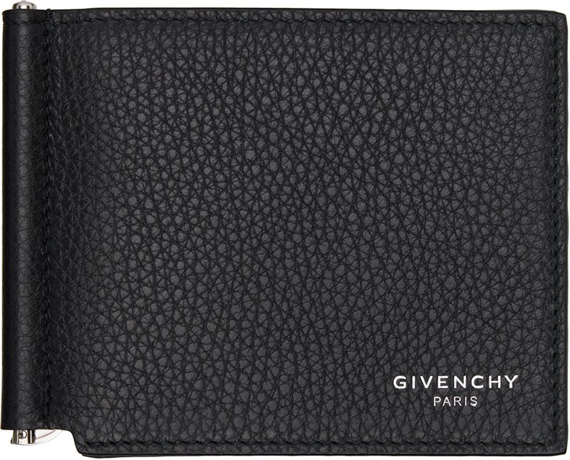 Black Grained Leather Clip Wallet 261278M164006