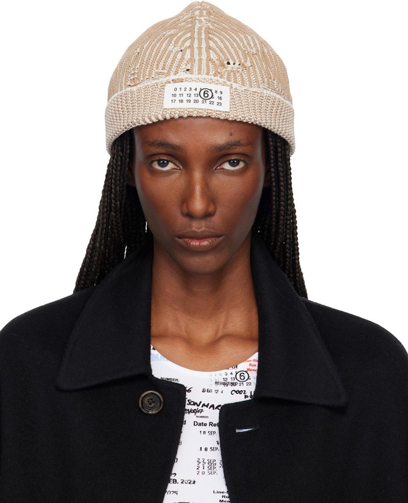Beige Amended Optical Ribs Beanie 261188F014002