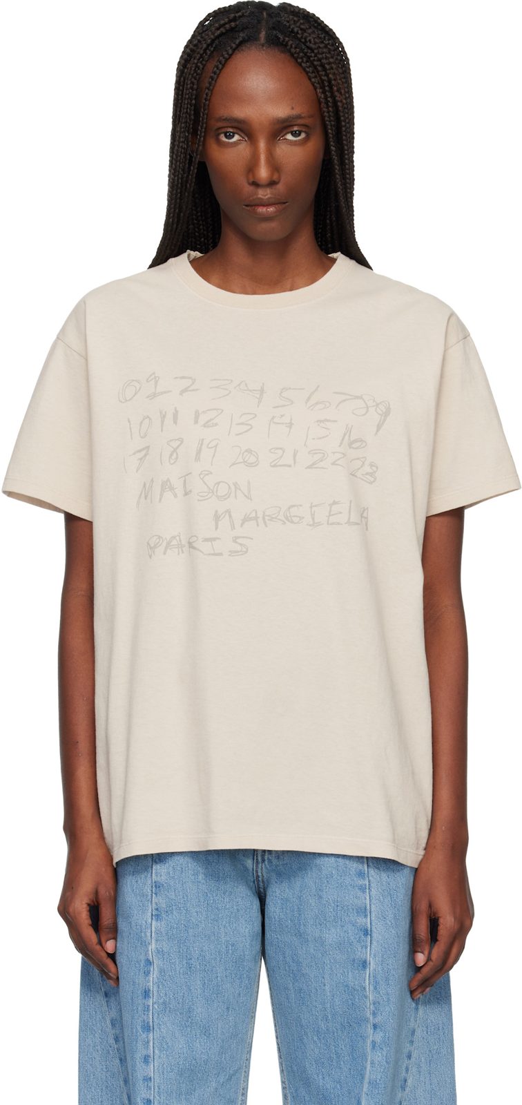 Beige Numerical Cotton T-shirt 261168F110003
