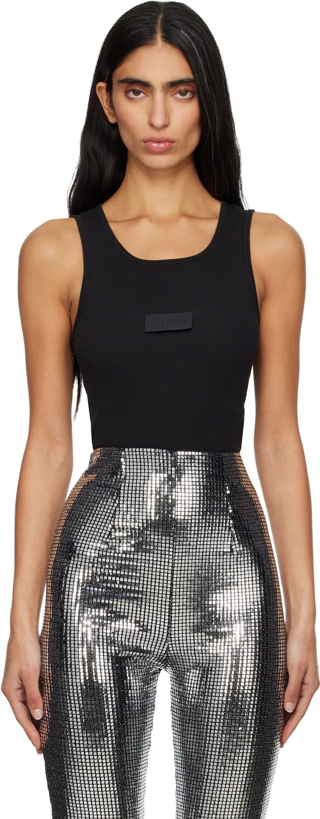 Black Ribbed Jersey Tank Top 261188F111004