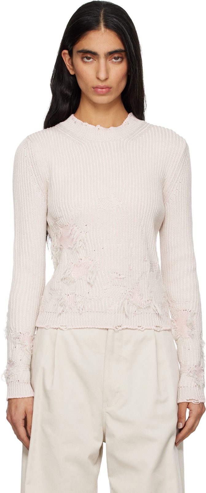 Pink Amended Optical Ribs Sweater 261188F096006