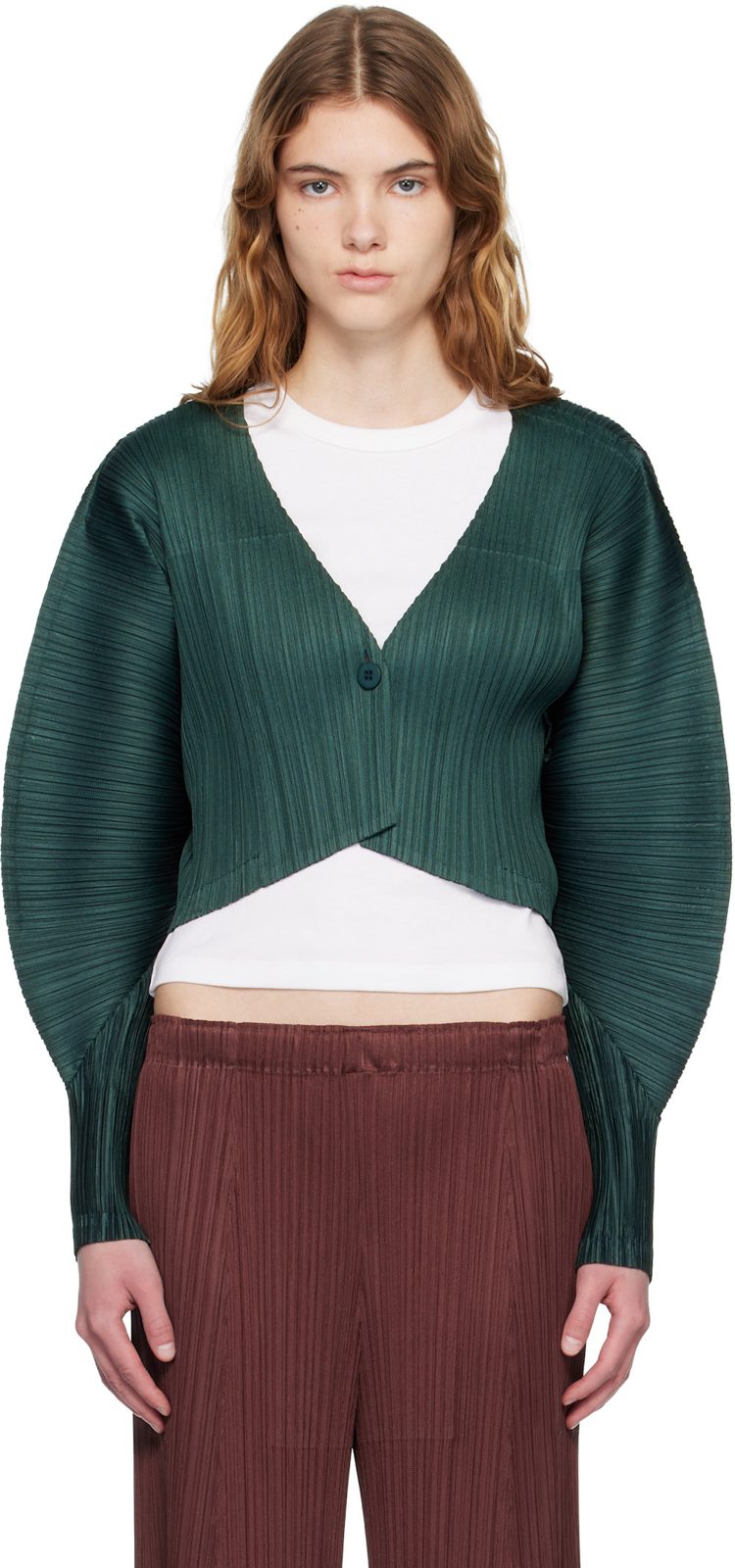 PLEATS PLEASE [이세이 미야케] Green Monthly Colors December Cardigan 261941F095000