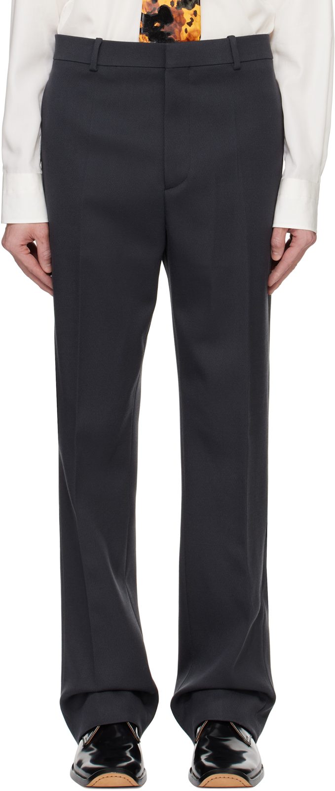 Gray Stretch Wool Tricotine Trousers 242798M191013
