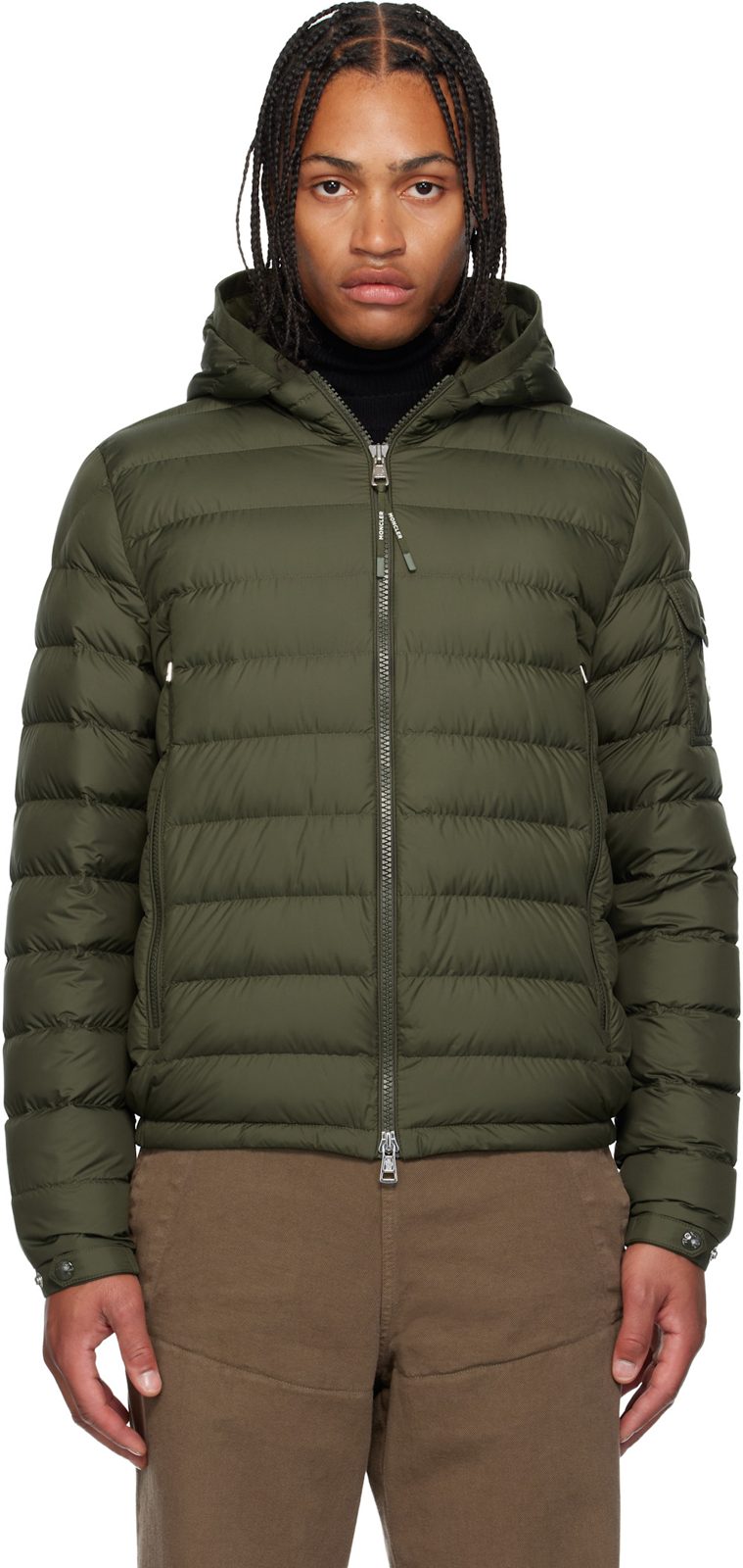 Khaki Galion Hooded Short Down Jacket 252111M178047