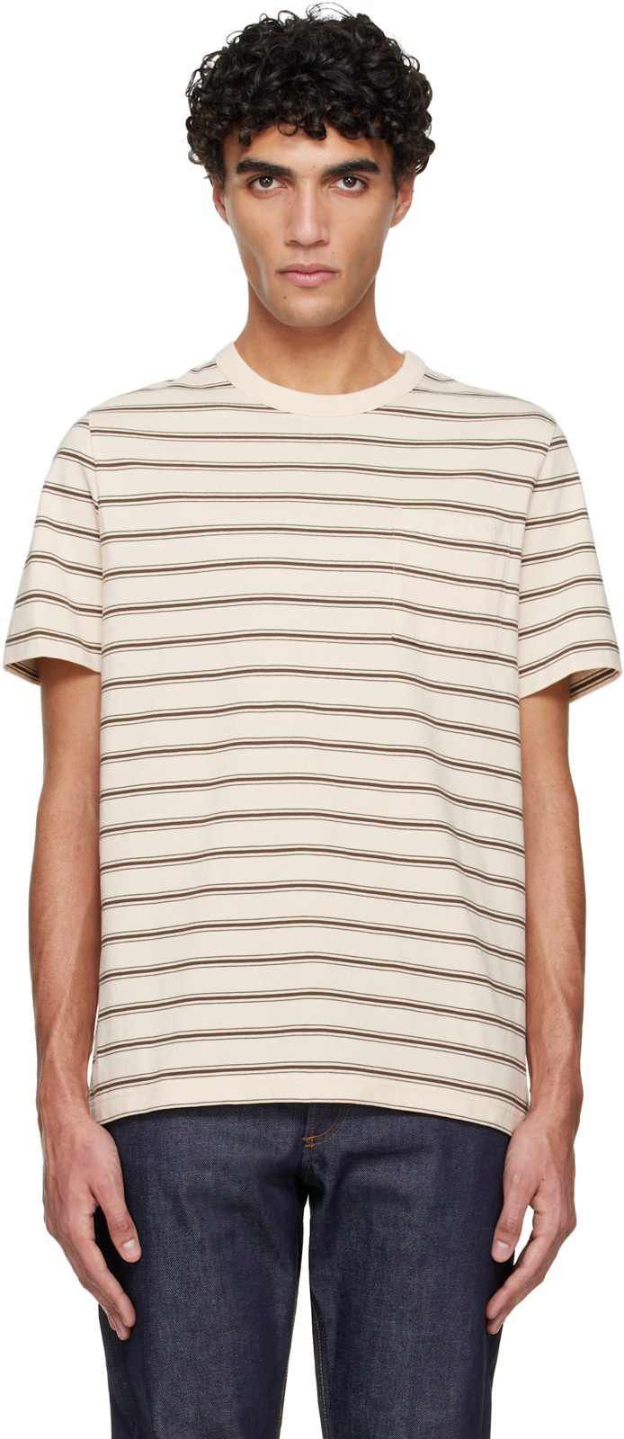 Beige Striped T-shirt 261252M213014