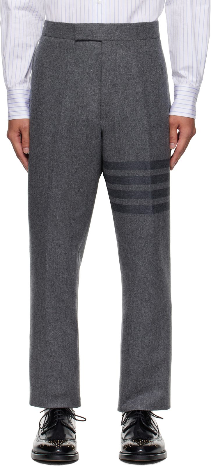 Gray Plain Weave 4-Bar Trousers 252381M191012