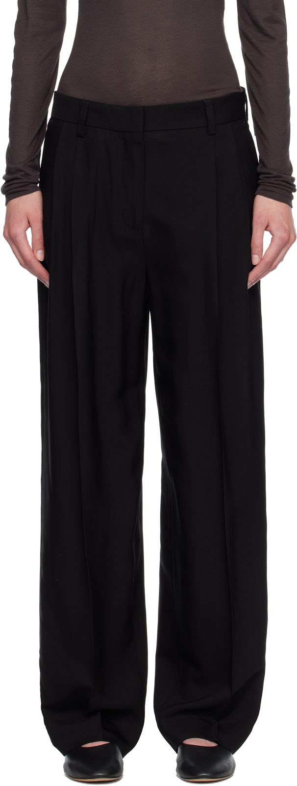 TOTEME Black Double-Pleat Fluid Trousers 261771F087001