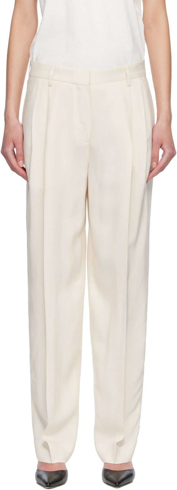 TOTEME Off White Double-Pleat Fluid Trousers 261771F087000