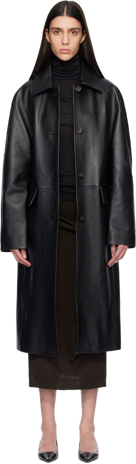 TOTEME Black Raglan Leather Coat 261771F064000