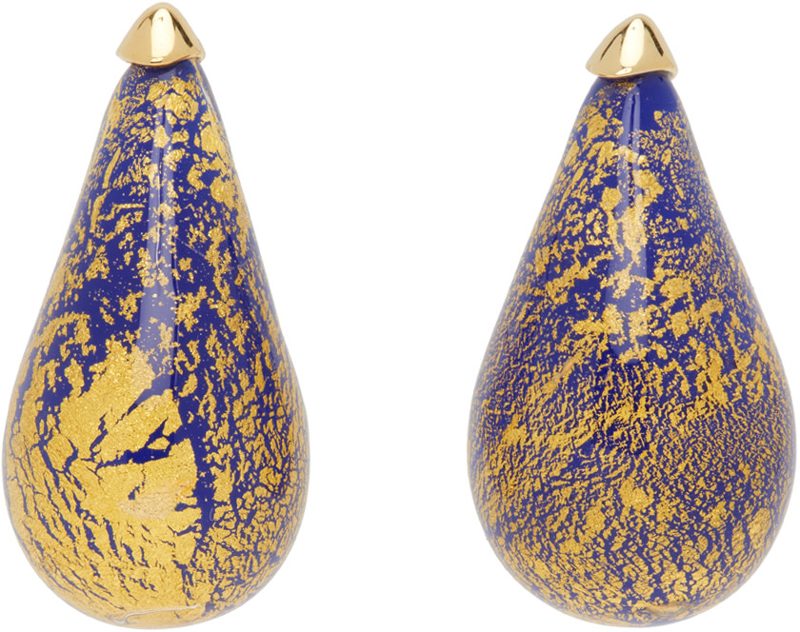 Navy & Gold Drop Glass Earrings 242798F022022