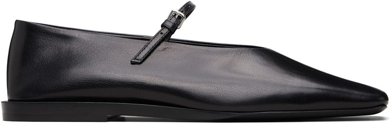 Black Buckle Strap Ballerina Flats 261249F118004