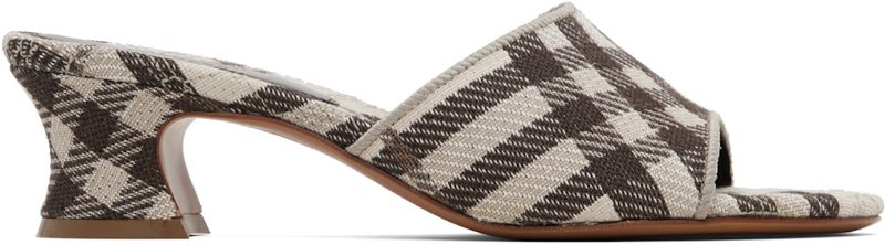 Brown & White Check Sloane Mule Heeled Sandals 261376F125003
