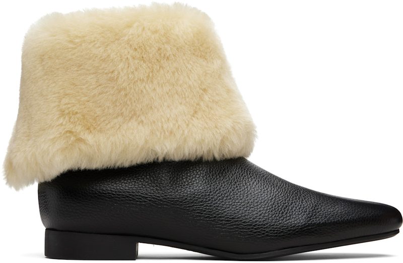 TOTEME Black & Beige Downtown Shearling Boots 261771F113003
