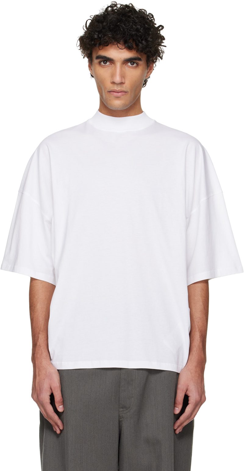 White Cotton Mock-Neck T-shirt 261249M213015
