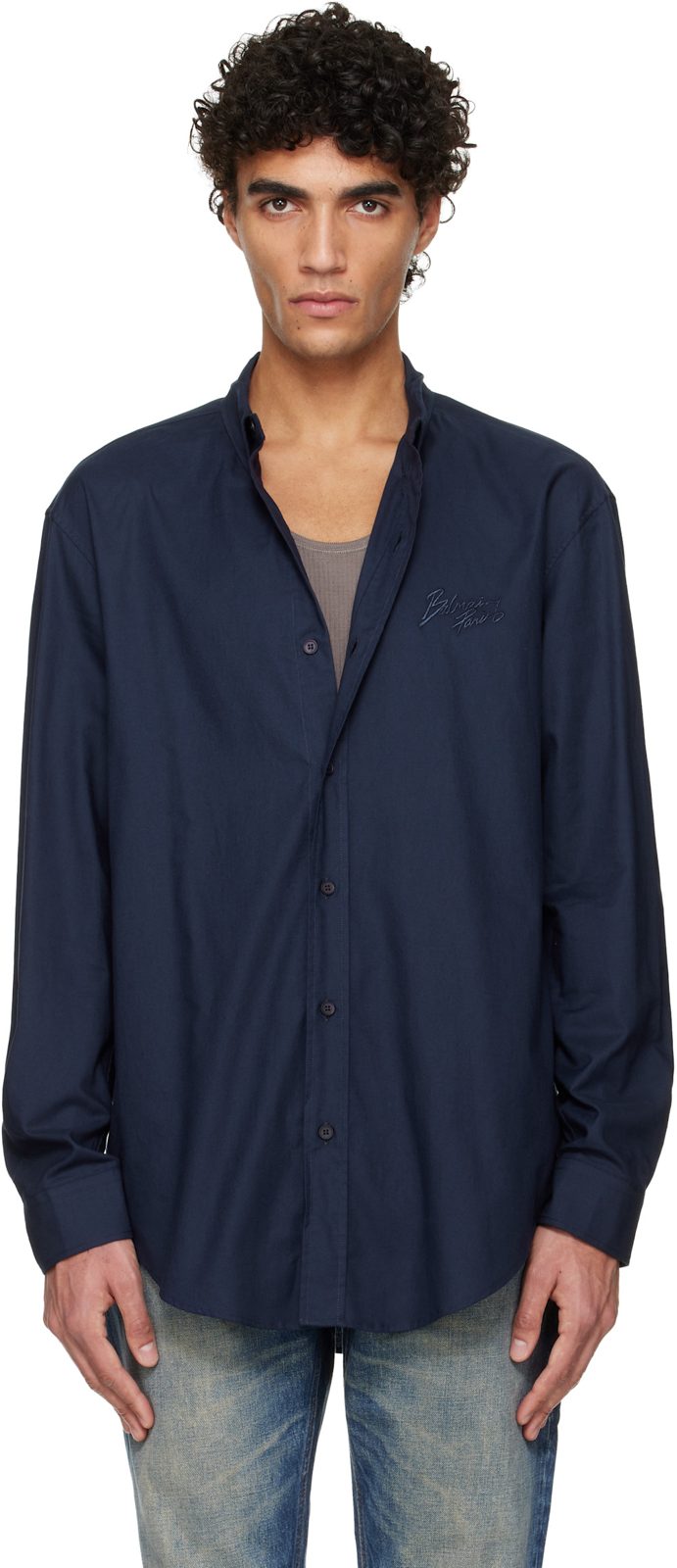 Navy Oxford Cotton Reg Shirt 261251M192003