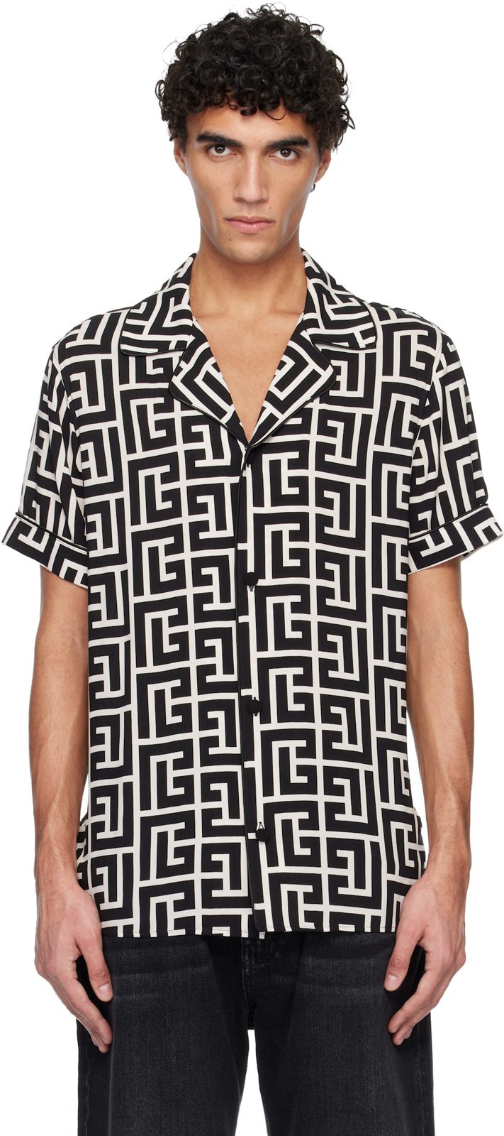 Black & White Pyjama Monogrammed Print Shirt 261251M192011