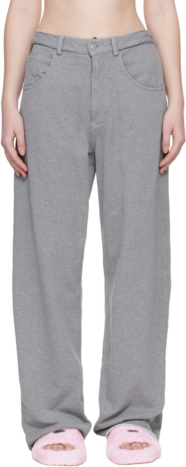 Gray Wide-Leg Cotton Trousers 261188F086008