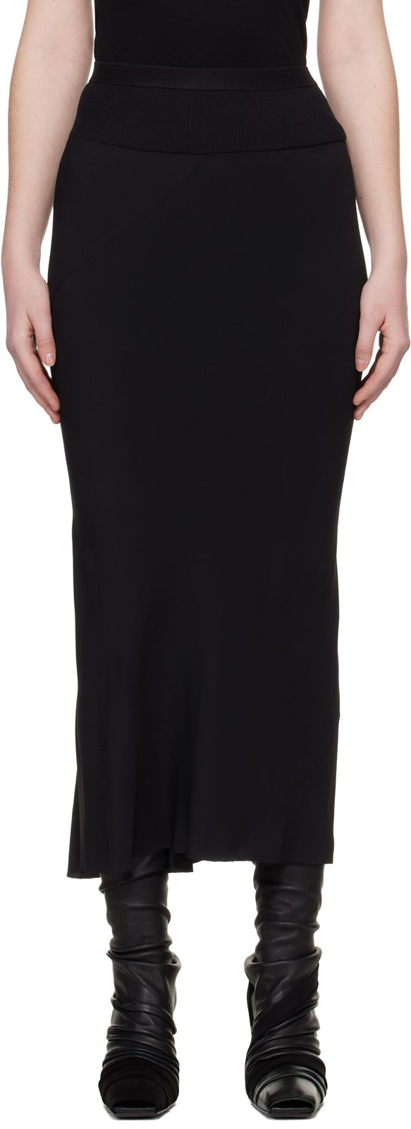 Black Temple Calf Bias Midi Skirt 261232F092005