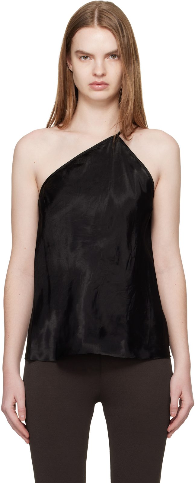 Black Temple One Shoulder Slip Top 261232F111013