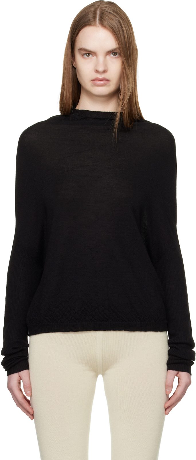 Black Temple Crater Knit Sweater 261232F096018