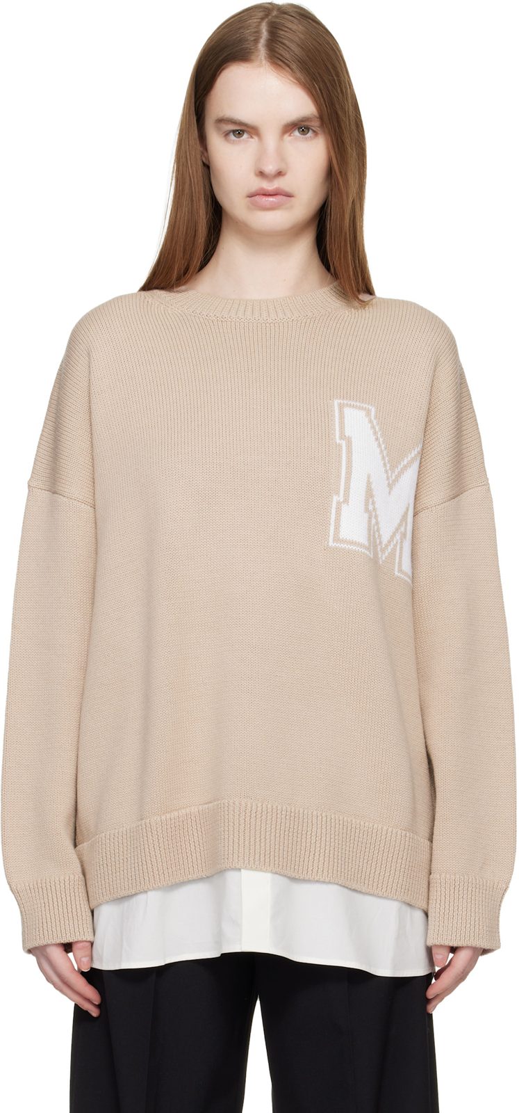 Pink Two in One Varsity Knit Sweater 261188F096008