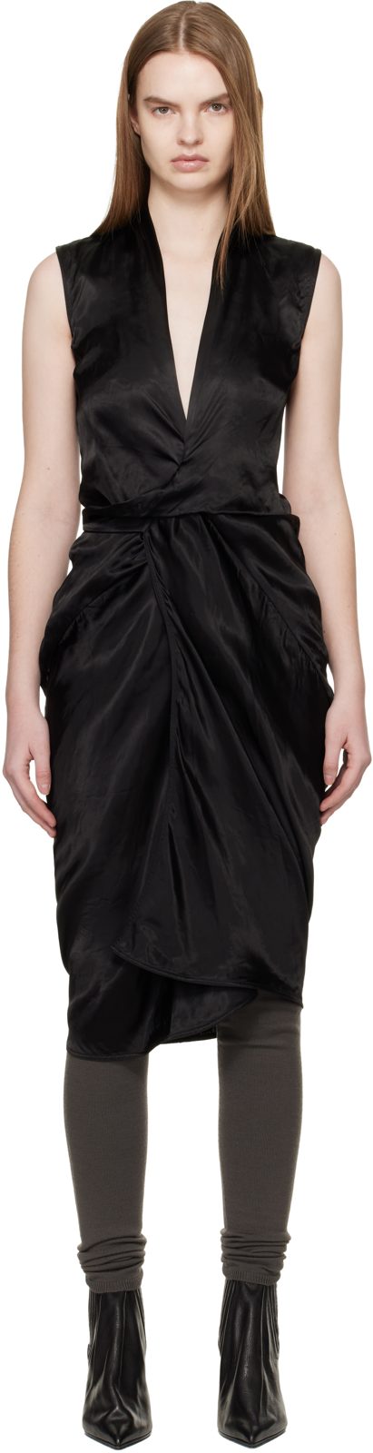 Black Temple Wrap SL Midi Dress 261232F054028