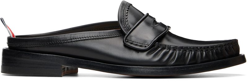 Black Calf Flexible Leather Mule Penny Loafers 261381F121001