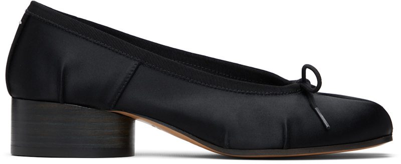 Black Tabi Satin Ballerina Heels 261168F122000