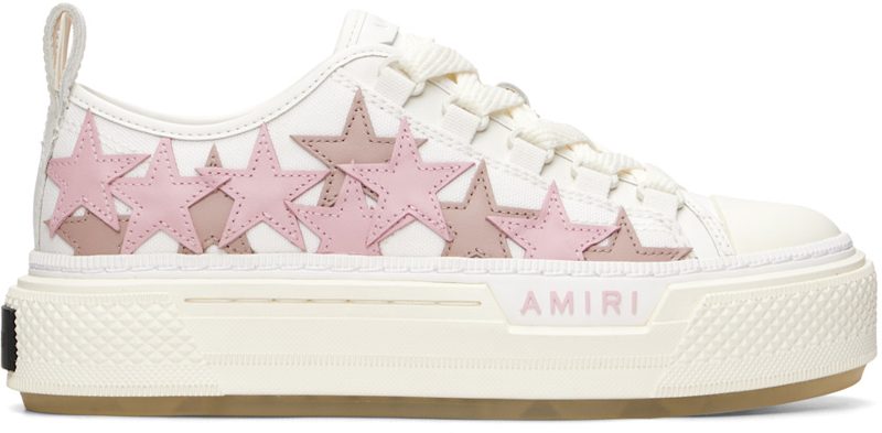 White & Pink Stars Court Low Sneakers 261886F128028