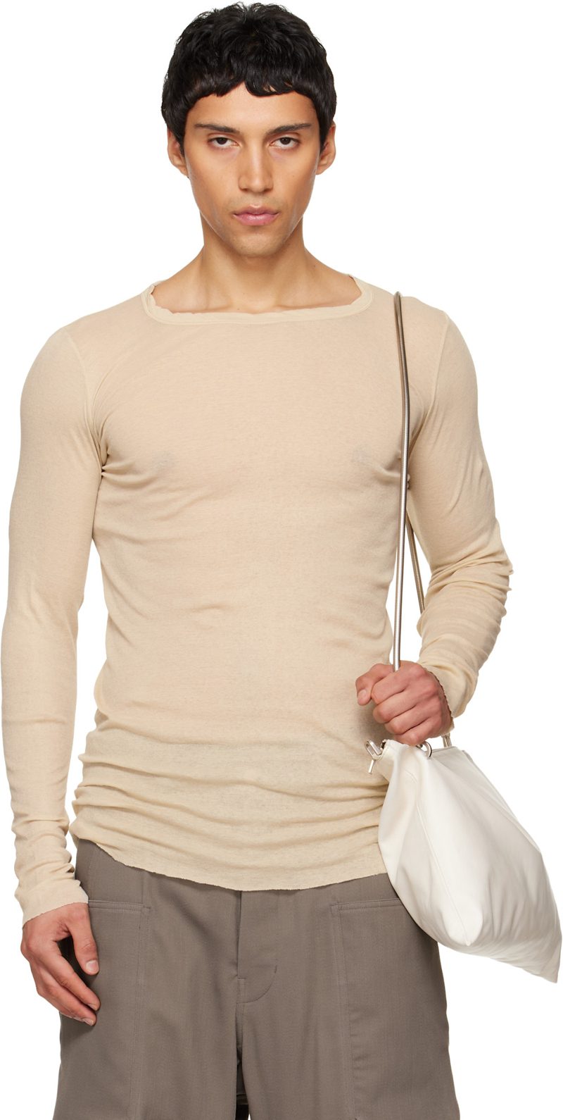 Gray Temple Rib LS T-shirt 261232M213039