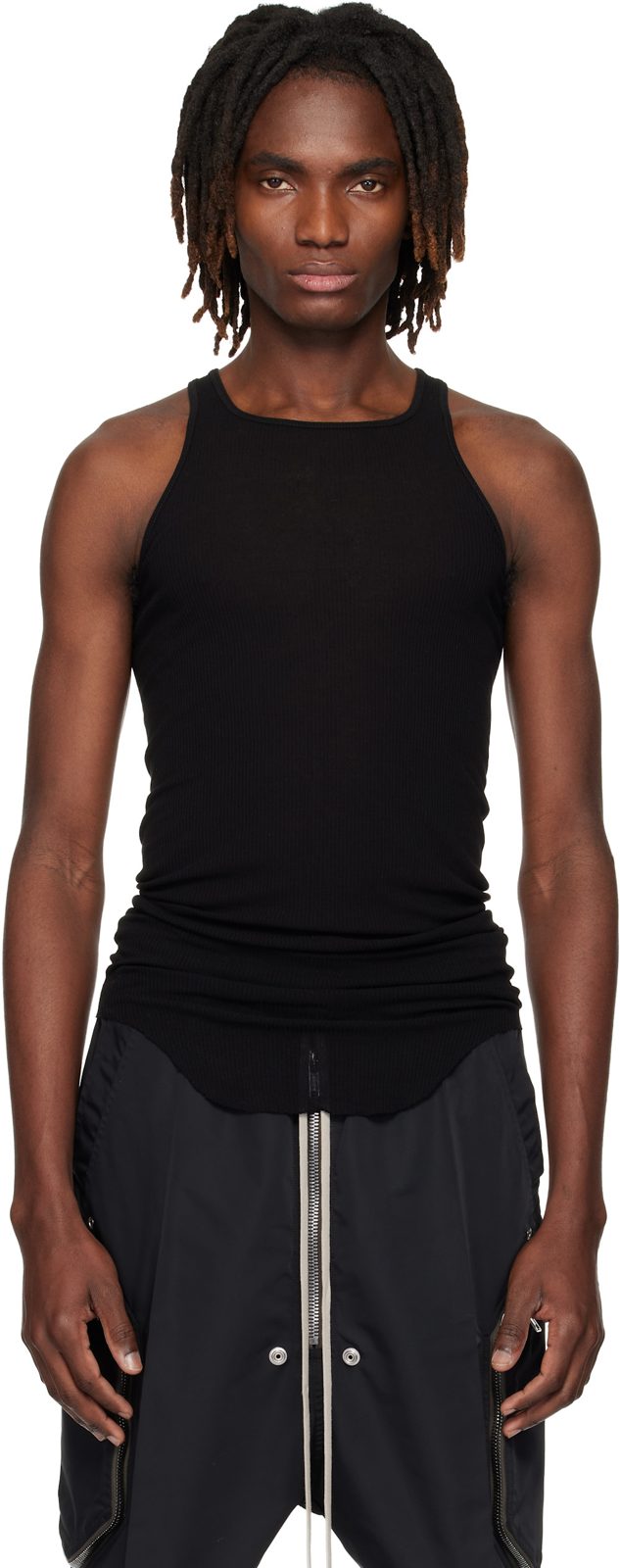 Black Temple Basic Rib Tank Top 261232M214004