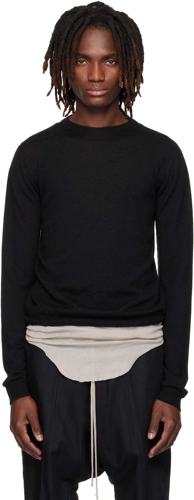 Black Temple Rasato Knit Cropped Biker Sweater 261232M201030